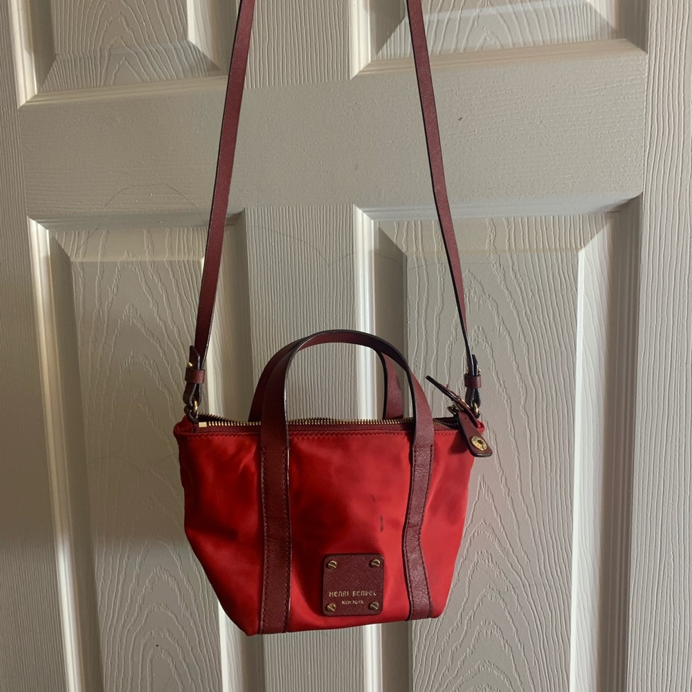 Henri Bendel red canvas handbag